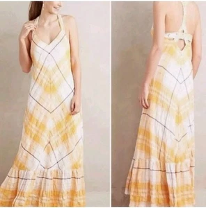 HOLDING HORSES Anthropologie Clementine Maxi Plaid Gauze Dress Sz S (V4 - Picture 1 of 5