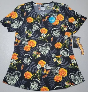 Coco Scrubs Top Cherokee Tooniforms Disney Pixar V Neck Pockets Sz S NEW - Picture 1 of 6