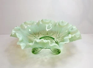 Jefferson Glass Green Opalescent Meander Snowflake Footed Bowl Candy Dish 8.75" - Picture 1 of 10