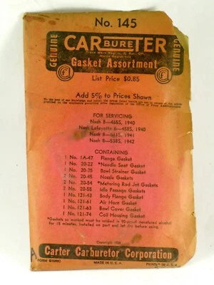 1940 LaFayette 6 1940-1942 Nash 8 NUEVO kit de junta de carburador 145 Foto 1 de 2