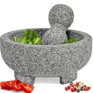 PriorityChef Granit Mörser und Stößel Set - 8 Zoll Naturstein Molcajete M... - Bild 1 von 5