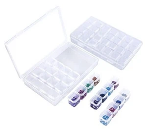 Caja de almacenamiento organizadora 28 rejillas x 2 contenedor de cuentas transparentes diamante bordado artesanía - Imagen 1 de 7