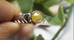 0.50ct Natural Yellow Pink Raw Cut Diamond Ring with 925 Silver C90 - Picture 1 of 5