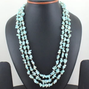 Collana Pietra Preziosa Larimar Naturale Perline Gioielli Fatti a Mano Argento Sterling 925 - Foto 1 di 3