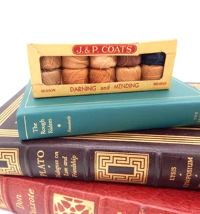 J. & P. Coats Thread Vintage Darning Mending Pack Season Shades Tan Brown Box - Picture 1 of 11