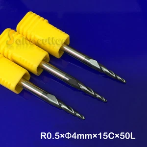 Molino de extremo nariz de bola cónica 3 piezas carburo HRC55 R0.5*15*50-D4*2F broca de fresado CNC - Imagen 1 de 1