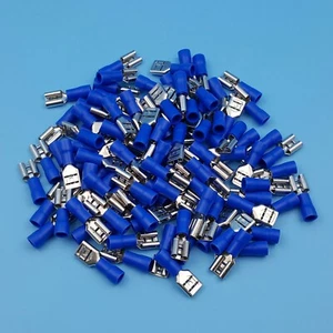 100Pcs Blue Female 6.3mm Spade Quick Disconnect 16-14 AWG Wire Crimp Terminals - Picture 1 of 4