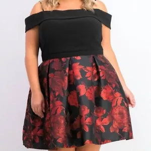 R&M Richards Women's Plus Size Black Red Floral Formal Holiday Party Dress, 24W - Picture 1 of 9