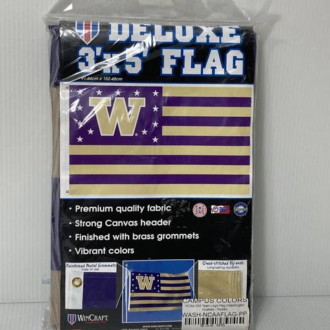 College FLAG WASHINGTON NCAA,Huskies 3' x 5' Deluxe Flag,Throwback, Wincraft Cover