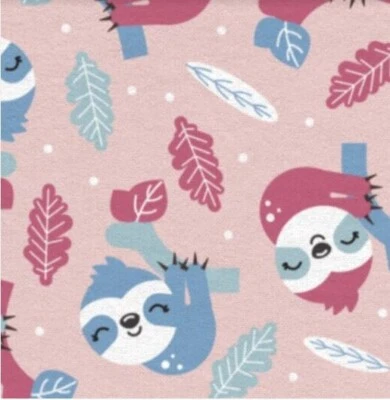 NURSERY FLANNEL Sewing Fabric .972 Yds (35")  x 43" HANGING BABY SLOTH on Pink - Image 1 of 2