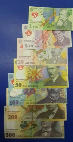 ROMANIA play PAPER MONEY collect LOT set UNC BANKNOTE 1 leu 5 10 50 100 200 LEI Cover