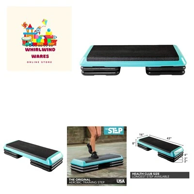 Plataforma aeróbica original - tamaño club de salud - con cuatro elevadores originales verde azulado... Foto 1 de 4