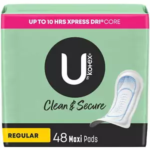 U by Kotex Clean & Secure Maxi Pads, Regular Absorbency, 48 Count - Picture 1 of 10