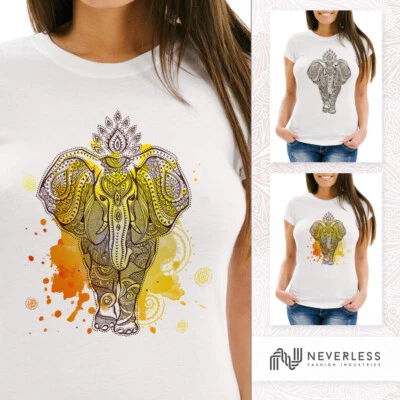 Damen T-Shirt Mandala Elefant Elephant Boho Ethno Slim Fit Neverless®