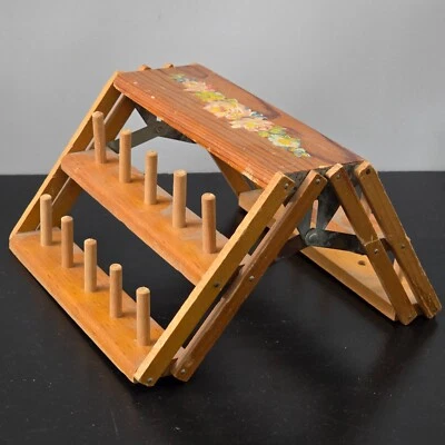 Vintage Wooden with Art Folding Spool Holder Sewing Thread Holder - Image 1 of 4