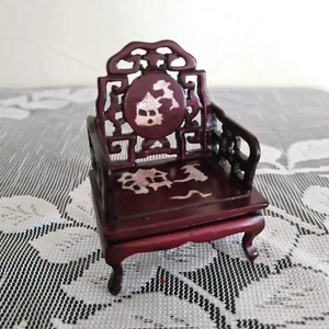 Miniature Asian POGODA CHAIR Dollhouse w/ MOTHER OF PEARL Wood Inlay Hand Made - Picture 1 of 10