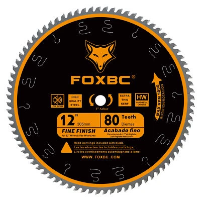 12-Inch 80-Tooth Miter Saw Blade, Crosscutting, Tungsten Carbide - Image 1 of 4