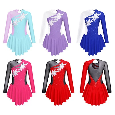IEFIEL Mädchen Eiskunstlauf Kleid Langarm Ballettkleid Kinder Tanzbody Ballettanzug