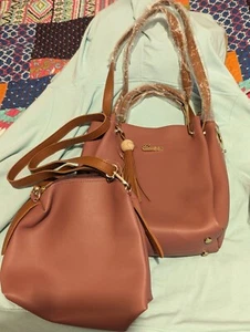 Handbag - Dusky Pink Leather With Extra Small Bag Versatile 4 Sets Of Straps - Picture 1 of 7
