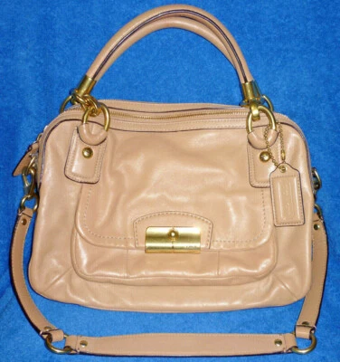 COACH Purse NEW Tan Leather Satin Liner Shoulder Bag Double Zip F22304 NWOT Rare - Image 1 of 4