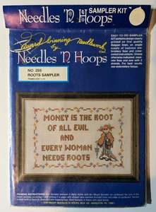 Needles N Hoops ROOTS SAMPLER Kit 255 Money Root of Evil CROSS STITCH Embroidery - Picture 1 of 5
