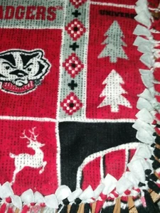 Wisconsin Badgers WARM HANDMADE 2 layer fringe tie blanket/stadium throw 60"X66" - Picture 1 of 4