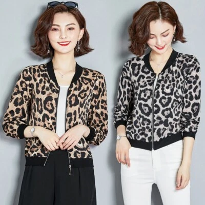 Women Chiffon Jacket Baseball Uniform Leopard Coat Sun Protection Shirt - Image 1 of 4
