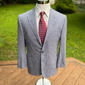 Isaia Blazer 42L Blue Check Qtr Lined Wool Dual Vent Lightweight 3-roll-2 Saks - Picture 1 of 8