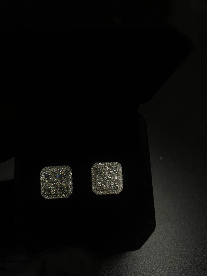 3CT VV1 Moissanite & 925S Silver WHITE GOLD PLATED Square Cut Earrings Foto 1 de 1