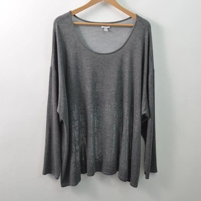 Avenue Blouse Womens 26/28 3X Made USA Gray Pullover Long Sleeve Metallic - Image 1 of 4