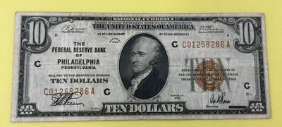 10$ Brown Seal, 1929, Fr. 1860C, Philadelphia, Ser# C1258286A - Image 1 of 4