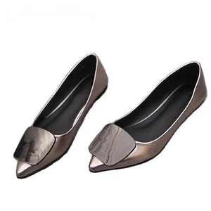 Flat Metal Shoes with Pointed Toe Buckle for Women, Leather Loafers,casual Shoes - Picture 1 of 24
