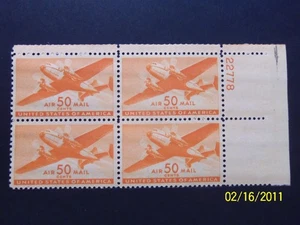 USA 1941 AIRMAIL PLATE BLOCK - SCOTT C-31 MNH (LOT E-103) - Picture 1 of 2