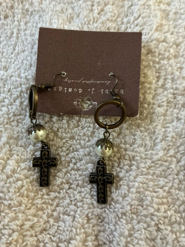 Artisan Boho Gothic Cross Dangle Pierced Earrings - Image 1 of 4