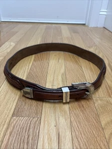 Cinturón Western LL Bean 1991 vintage de cuero marrón con detalles plateados - talla 36 - Imagen 1 de 13