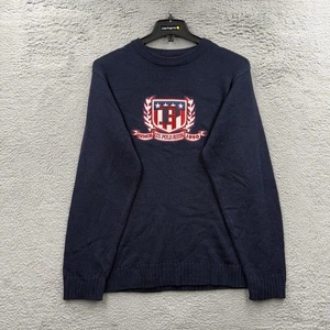 Vintage Polo Sweater Large American Flag Knit 90s Y2k Hip Hop Lounge - Picture 1 of 8