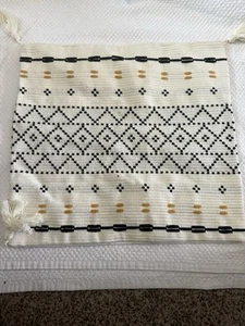 Aztec Motif Zipper Pillow Cover Embroidered Ethnic White Pillow 17 x 19 - Picture 1 of 4