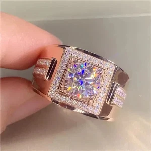 3.60 Ct Round Cut Moissanite Men's Pinkey Engagement Ring 14K Rose Gold Plated - Picture 1 of 11