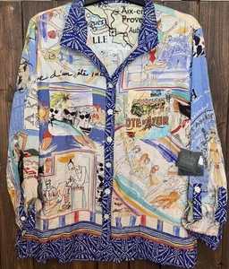 John Mark Size Large Petite Positano Italy Button Up Shirt Blue NWT $109 - Picture 1 of 12