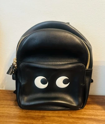 ANYA HINDMARCH Mini Bolso Cartera de Cuero Negro Edición Limitada Mochila - OJOS Foto 1 de 4