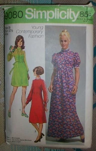 Simplicity Vintage 70er Schnittmuster 9080 Mini Maxikleid Cottagecore Gr. 10 - Bild 1 von 2