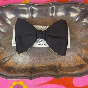 Vintage Black Satin Clip-on Bow Tie NEW Old Stock - Picture 1 of 4