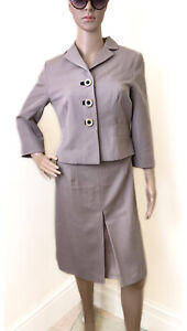 Hobbs stone Coloured 2 piece 100% wool skirt suit interview work business UK 10