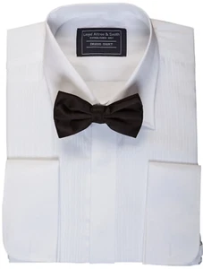 White Pleated Dress Shirt Regular Collar Double Cuff Pleat with Free Bow Tie - Picture 1 of 7
