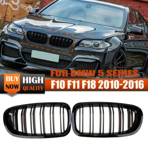 Gloss Black Dual Slat Front Kidney Grille Grill Fits BMW F10 F11 M5 2010-2016 11 - Picture 1 of 8