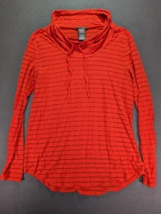 Chelsea & Theodore Cowl Neck Pullover Top Fresh Guava String Striped Mesh Size L - Picture 1 of 7