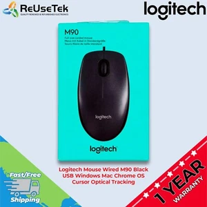 Logitech Mouse Wired M90 Black USB Windows Mac Chrome OS Cursor Optical Tracking - Picture 1 of 12
