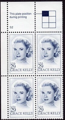 Scott #2749 Grace Kelly Plate Block of 4 Stamps - MNH P#S2 - Image 1 of 2