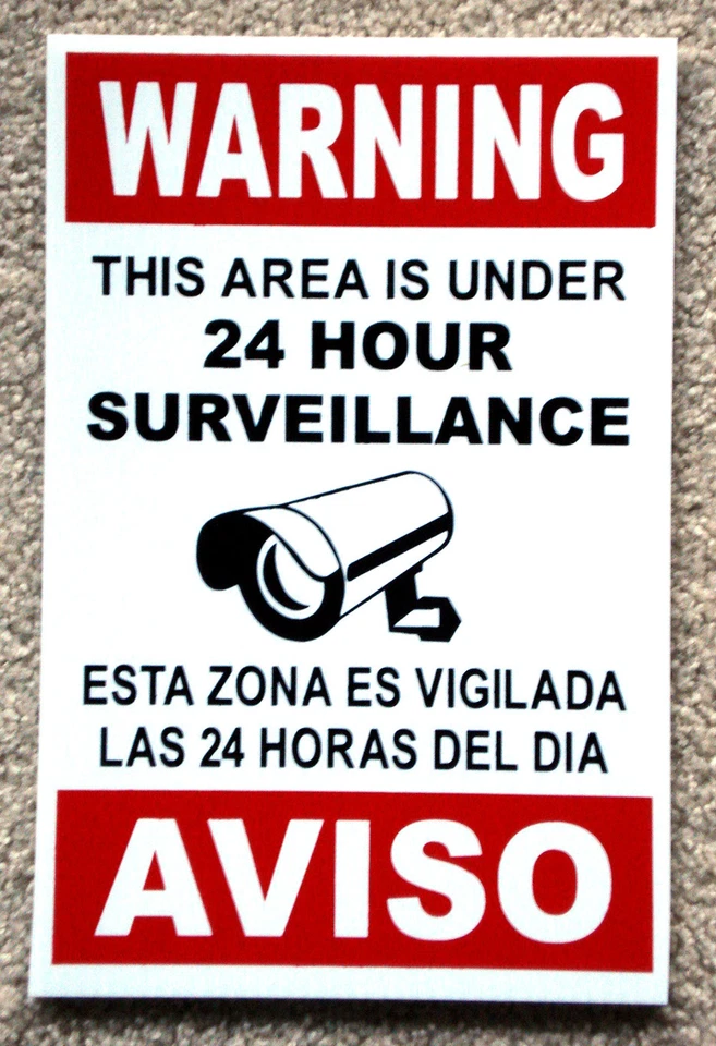 HARRINGTON SIGNS Security Video Surveillance Warning 24 Hr Coroplast Sign 8x12 Spanish English
