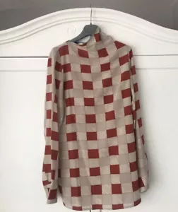 £760 MARNI Burnt Orange Silk Check Asymmetrical Shirt Blouse - Made In Italy - Picture 1 of 7